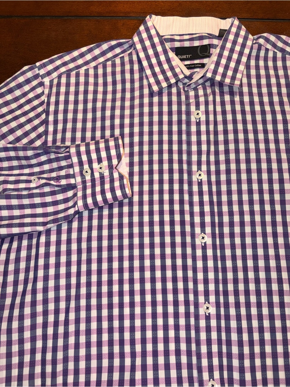 QUIETI Men's Long Sleeve Button Down Shirt Purple Plaid Size Large
